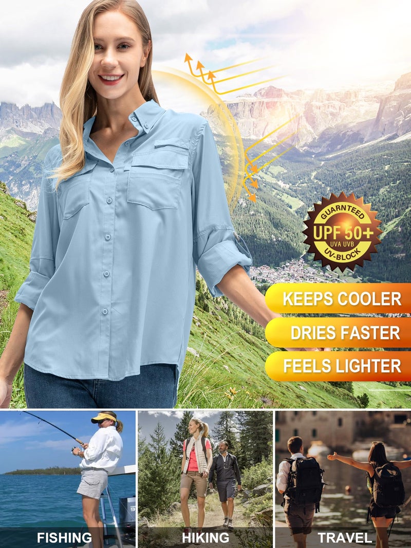 Toomett Womens Safari Shirts Quick Dry UPF 50 Fishing Shirts Lightweight SPF Long Sleeve Sun Protection Shirts,F5026,Blue,M - Image 5